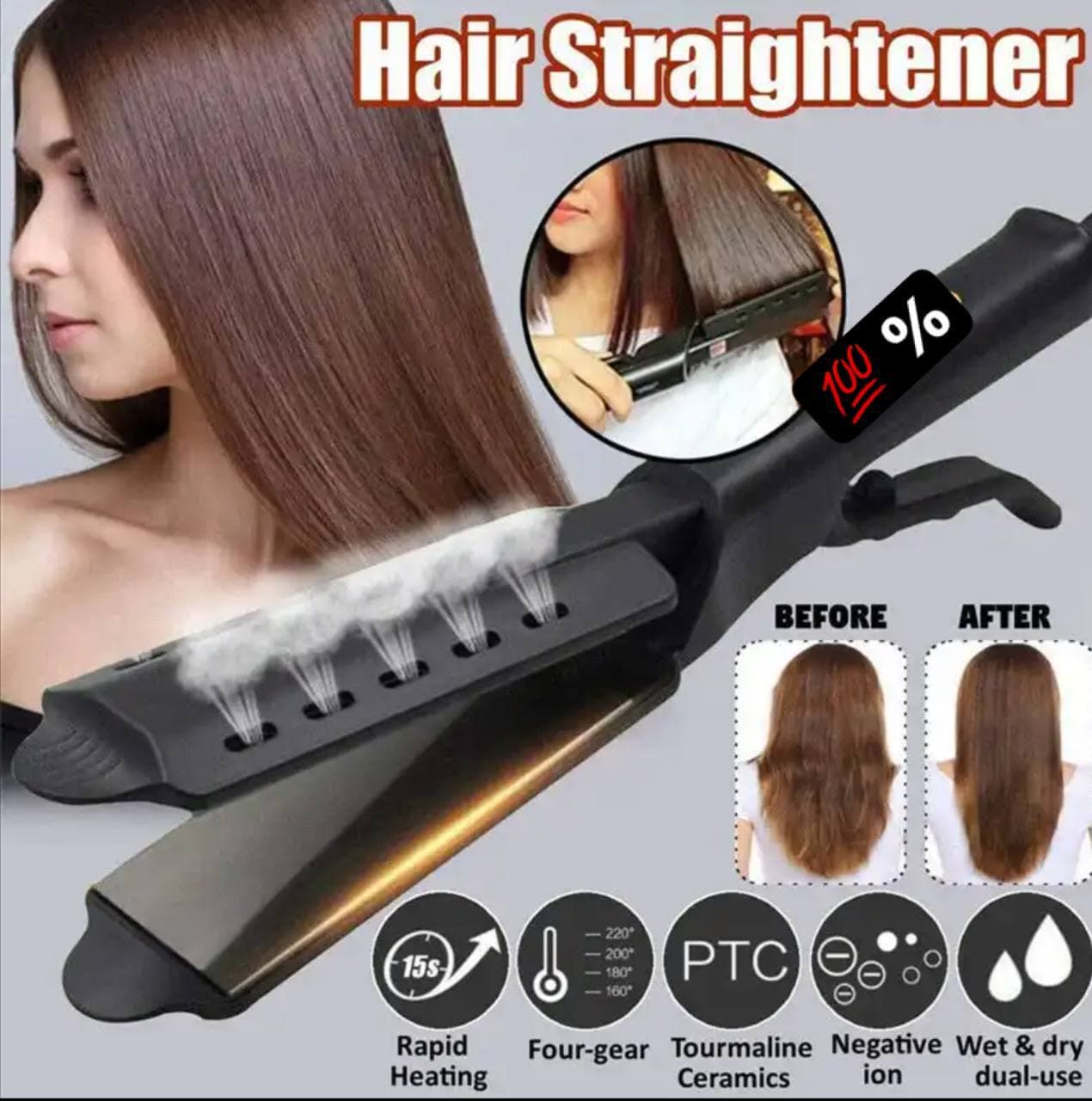 PURE GOLD PROFESSIONAL (45W) IRON CERAMIC WET&DRY FAST HEAT UP HAIR STRAIGHTENER (BEST QUALITY) - image 1