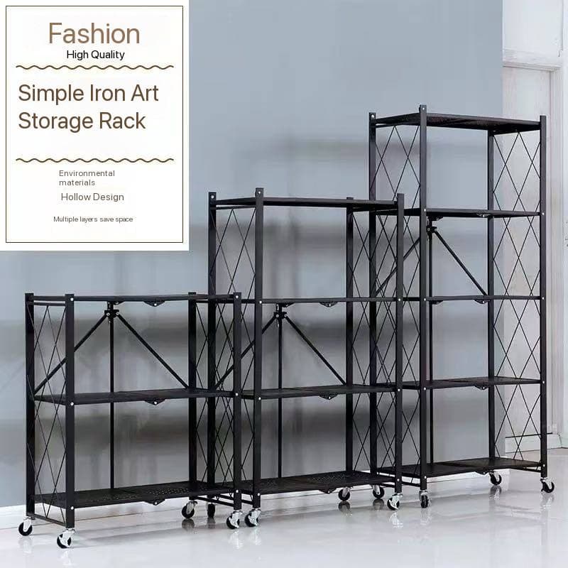 BLACK HEAVY DUTY METAL MULTIFUNCTIONAL FOLDABLE STORAGE SHELF FOR KITCHEN/BATHROOM/LIVING & BEDROOM - image 1