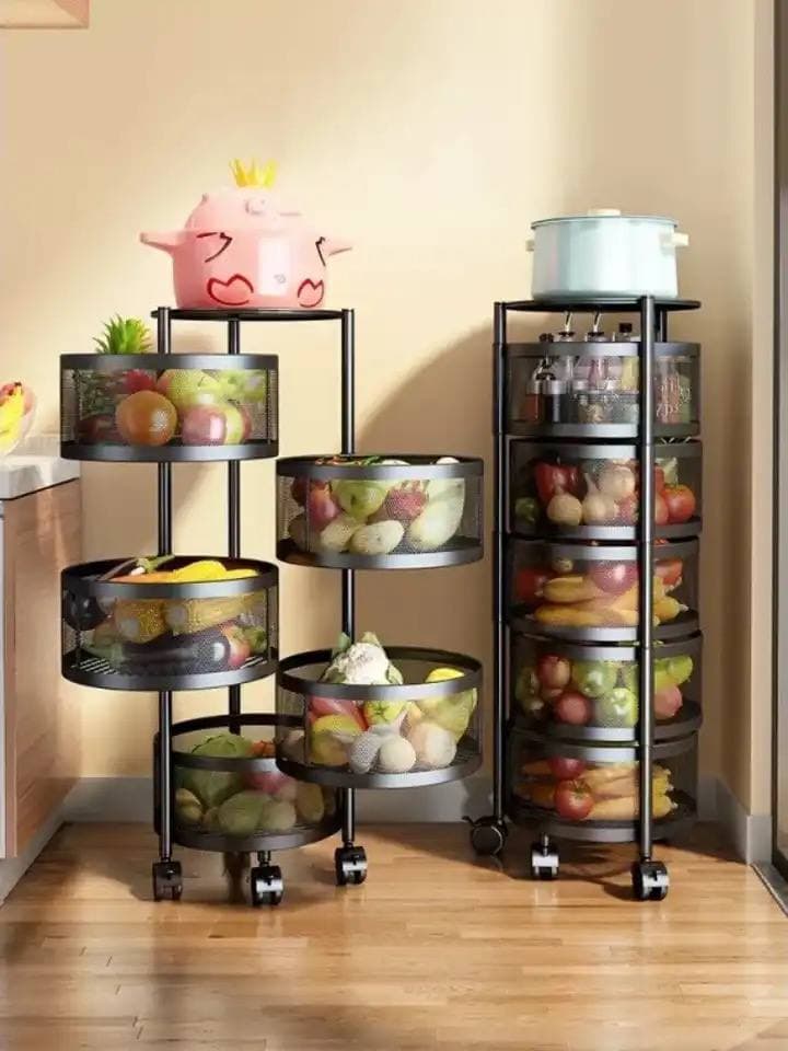 FLOOR MOUNTED MULTILAYER ROTATING (CIRCULAR) STAINLESS STEEL DRAWER TROLLEY for KITCHEN/BATH/LIVING ROOM - ORGANIZER STORAGE UNIT - image 1
