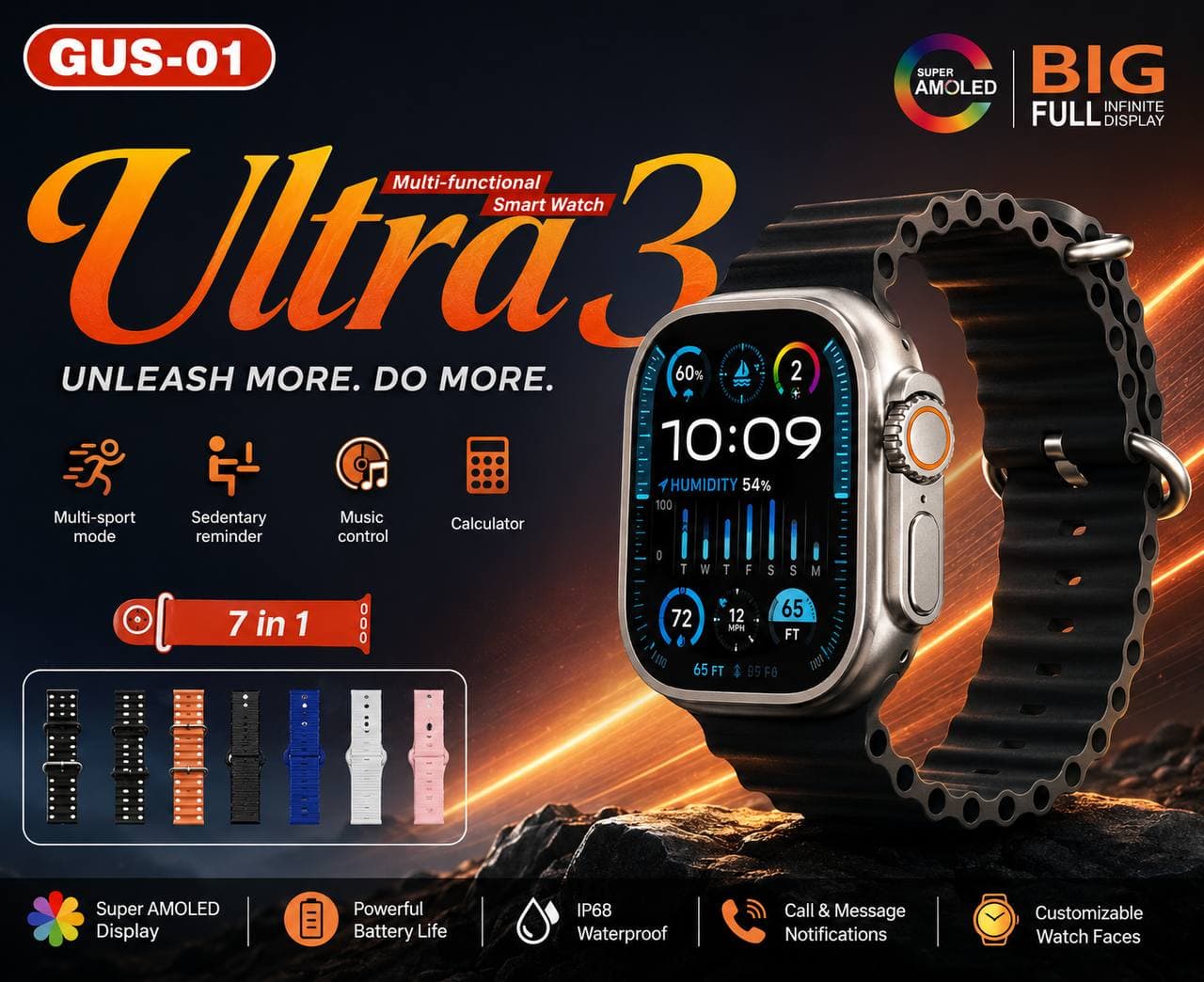 GUS-01 ULTRA 3 MULTIFUNCTIONAL SMARTWATCH (7-IN-1 STRAP SET) - image 1