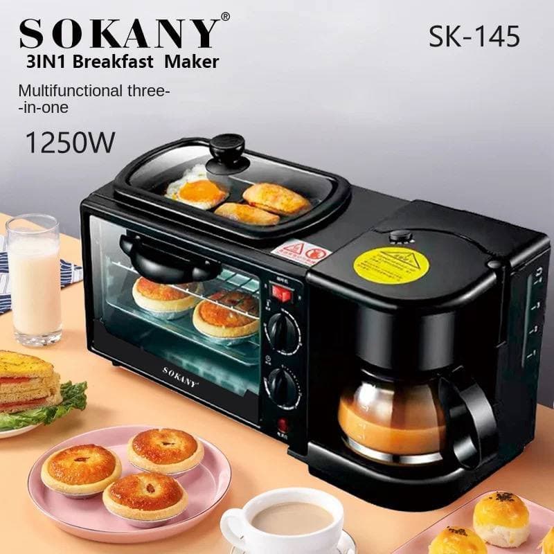 SOKANY 3in1 MULTIFUNCTION 1050WATT BREAKFAST MAKER (FOR GRILLING, TOASTING, BAKING, RE-HEATING, COFFEE MAKER) - image 1